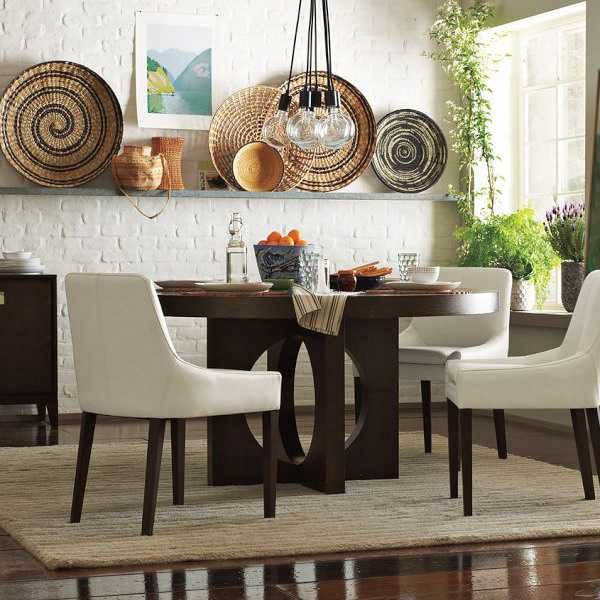 Modern Wall Decoration With Ethnic Wicker Plates, Bowls