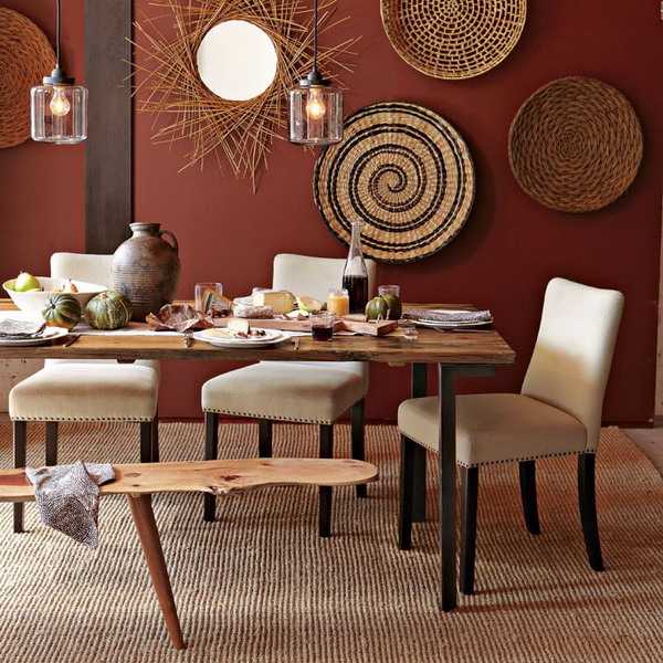 Modern Wall Decoration With Ethnic Wicker Plates, Bowls and Baskets