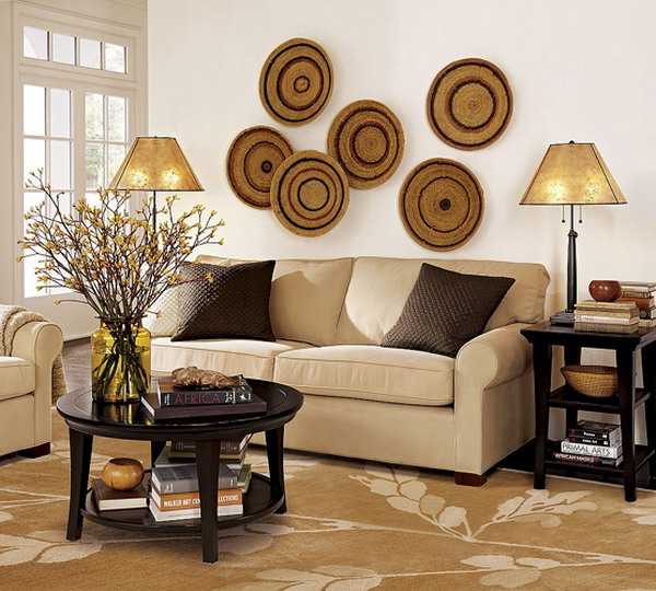 Modern Wall Decoration With Ethnic Wicker Plates, Bowls