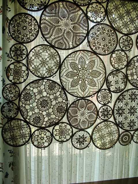 lace fabric and wooden embroidery hoops for home decorating