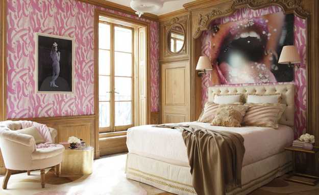 modern bedroom design with pink accent walls