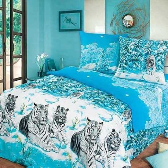 blue bedding set with tigers
