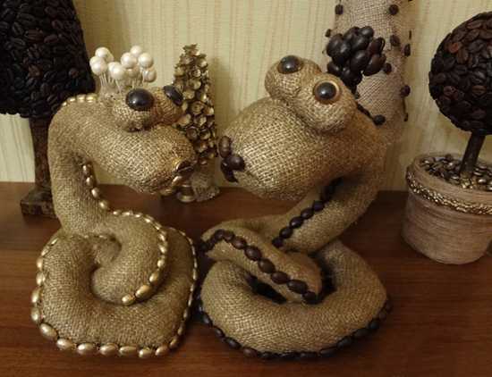 snakes made with burlap fabric