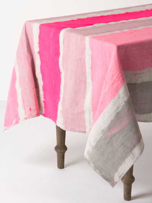 linen tablecloth with stripes in pink colors