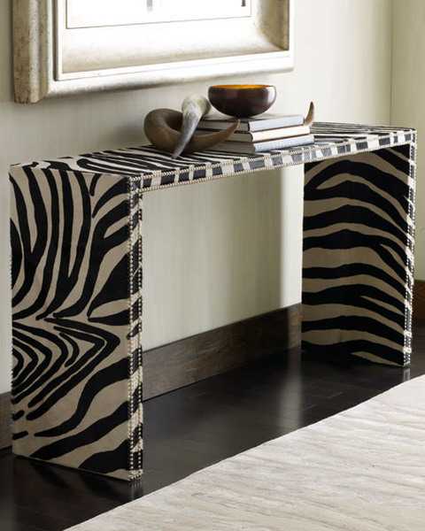 modern console table with zebra print