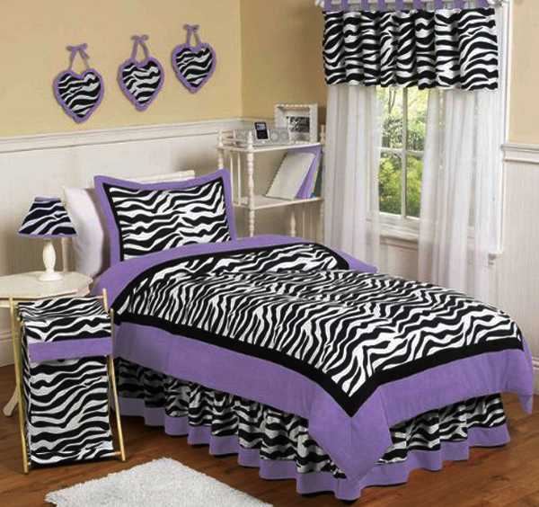 black and purple color combination for bedroom decorating with zebra pattern