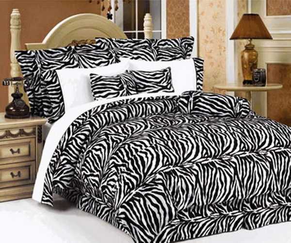 black and white bedding set with zebra pattern
