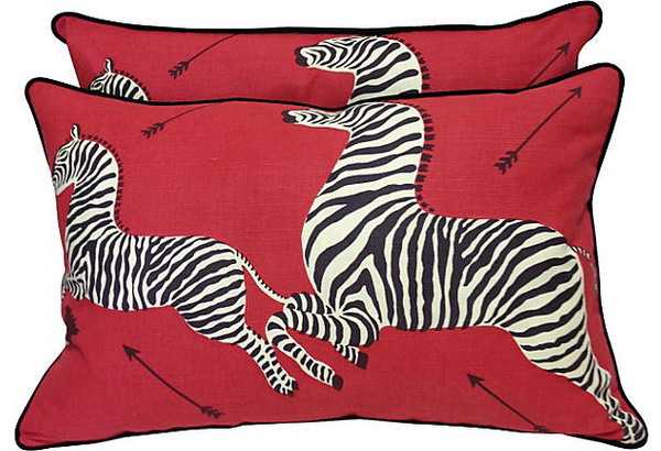 red pillows with zebra images