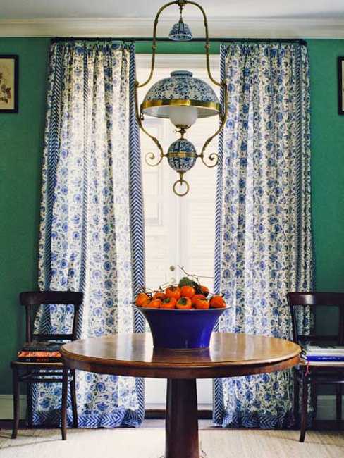 blue vase and window curtains