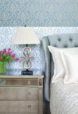 Light blue bedroom decor in classic style