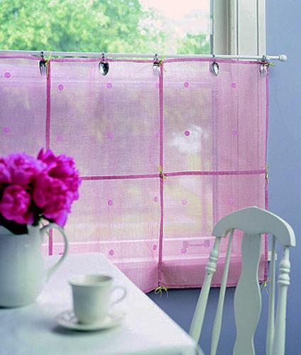 shear kitchen curtain fabric in pink color