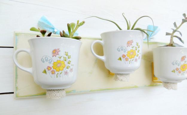 wall planters made with tea cups