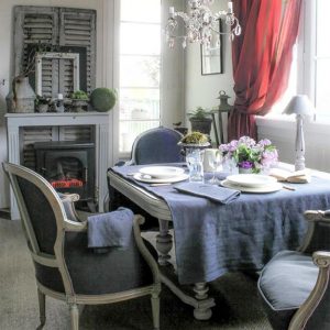 French style dining room decorating with vintage furniture and gray-red color combination