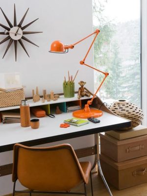 orange desk lamp, home office decor