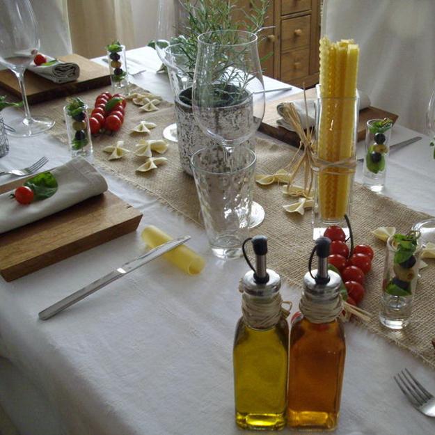 Party Table Decoration Ideas Celebrating Italian Theme with Red and Green Colors