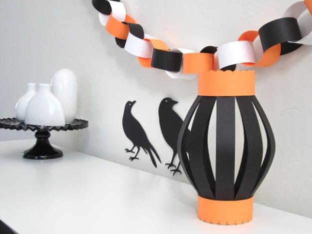 halloween decorating in black and white colors with orange accents