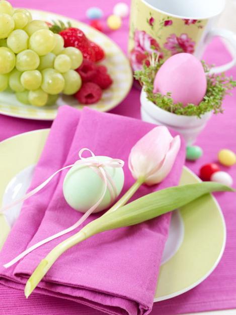 easter decor and table decorating in pink and green colors