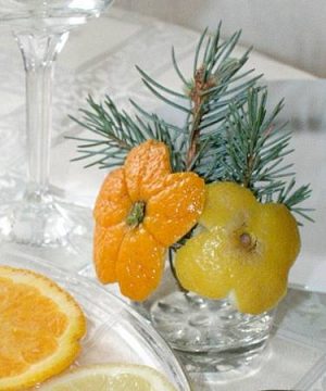 christmas decorations and table centerpieces with lemons