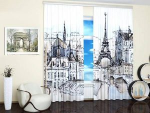 modern window treatments, curtains and blinds with digital art prints