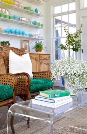 interior decorating with hreen accessories, furniture upholstery fabric and green paint color