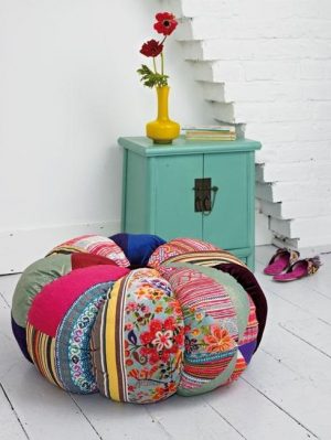 room furniture and decor accessories made with colorful patchwork fabrics