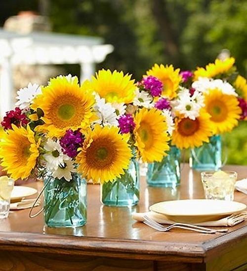 30 Sunflowers Table Centerpieces Adding Sunny Yellow Color to Table