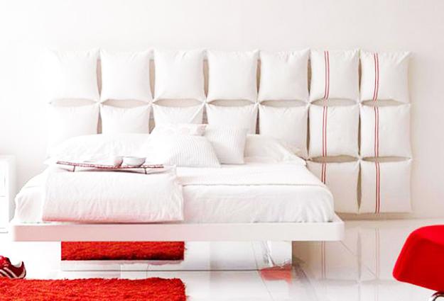 pillows on wall bed headboard