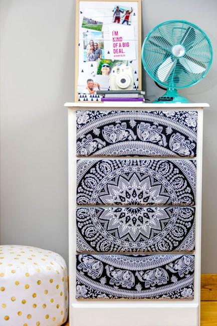 chest of drawers decorated with fabric