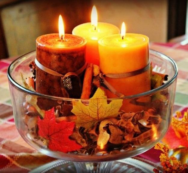 Candle Centerpiece Ideas and Fall Leaves Accents, Vibrant Thanksgiving ...