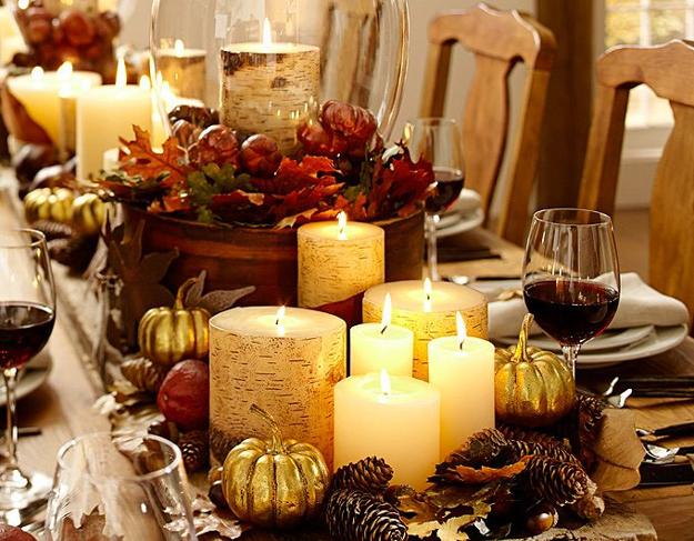 Candle Centerpiece Ideas and Fall Leaves Accents, Vibrant Thanksgiving ...