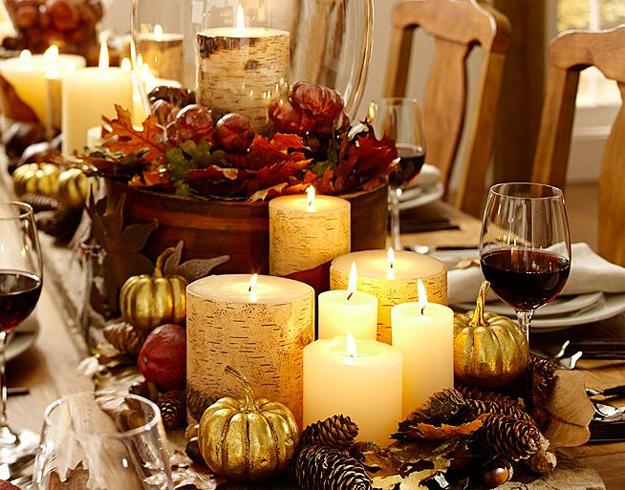 Candle Centerpiece Ideas and Fall Leaves Accents, Vibrant Thanksgiving ...