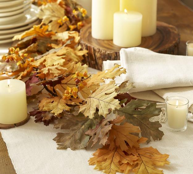 table decoration with leaves