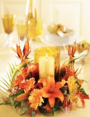 leaves and candle centerpiece