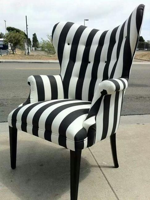 Elegant Upholstered Chairs with Black and White Stripes, Bold Accents