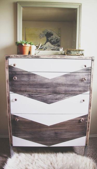 wooden chast of drawers painted gray and white