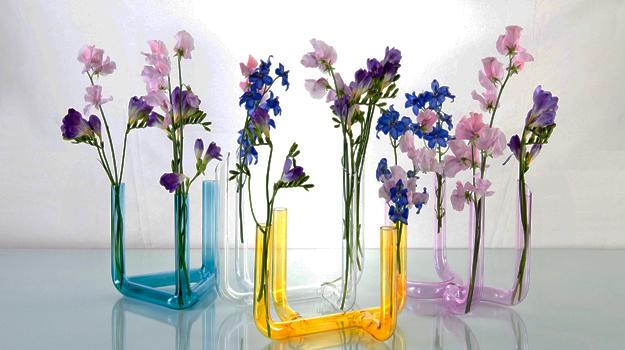 contemporary decorative vases with fresh flowers