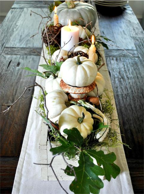 white pumpkins candles centerpieces