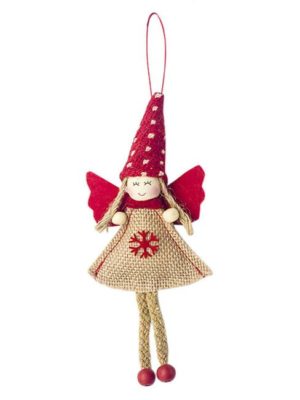 burlap angel red wings snowflake