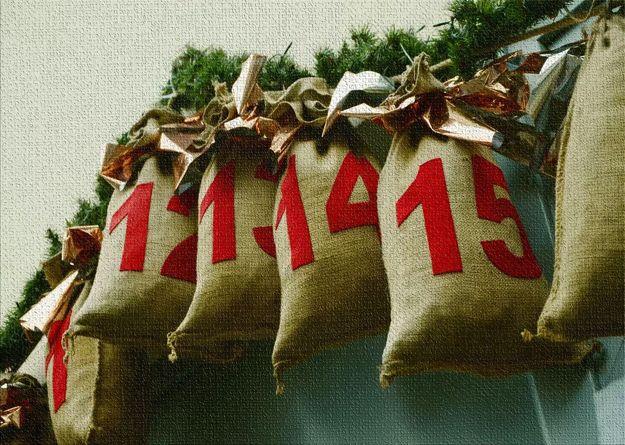 green garland with calendar bags