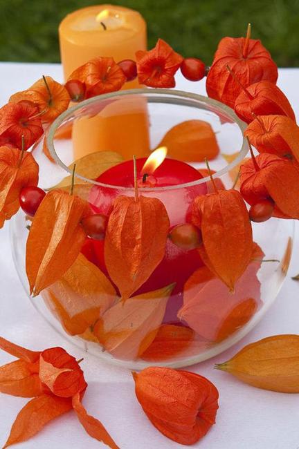 physalis candle centerpiece idea