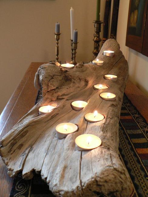driftwood candles centerpiece idea