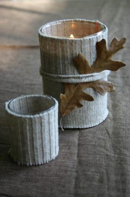 knit decoration oak leaf candles