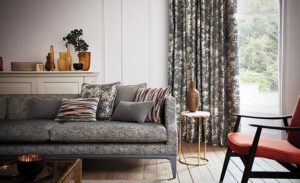 gray window curtains sofa pillows