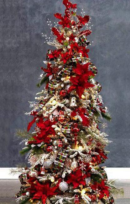 Floral Christmas Tree Decorating Ideas, Beautiful Poinsettia Ornaments