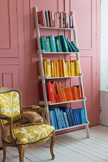 colorful books shelves